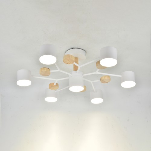 Люстра под лампу General  GCHL-7GX53-M Белая+Дерево Альберо