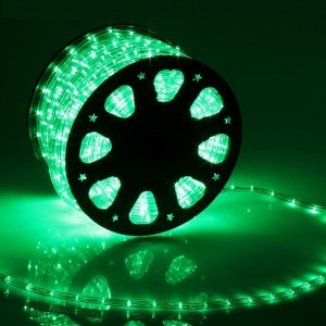 Дюралайт LED шнур 11 мм, круглый, 100 м, фиксинг, 2W-LED/м-24-220V, Зеленый 767710