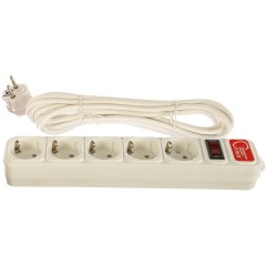 Сетевой фильтр СОЮЗ ПВС 3*0,75 5гн., выключатель с индикацией, с заземлением, белый 5м 1327 