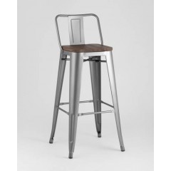 Стул барный TOLIX WOOD со спинкой серебристый матовый