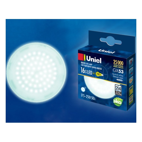 Лампа светодиодная LED-GX53-16W/NW/GX53/FR PLZ01WH белый свет 4000К RSP