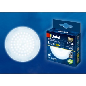 Лампа светодиодная. матовая LED-GX53-8W-6500K-GX53-FR PLZ01WH