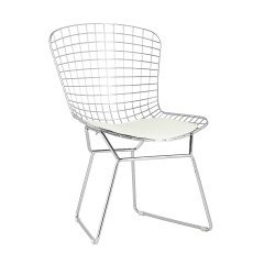 Стул обеденный Bertoia хромированный с белой подушкой