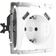 WERKEL WL01-SKGS-USBx2-IP20 / Розетка с заземлением, шторками и USBх2 (белая) a033473 W1171501
