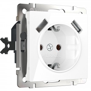 WERKEL WL01-SKGS-USBx2-IP20 / Розетка с заземлением, шторками и USBх2 (белая) a033473 W1171501
