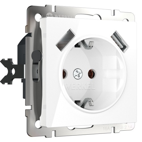 WERKEL WL01-SKGS-USBx2-IP20 / Розетка с заземлением, шторками и USBх2 (белая) a033473 W1171501