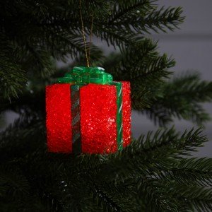Светодиодная фигура «Подарок красный» 8 см, пластик, 9616736    