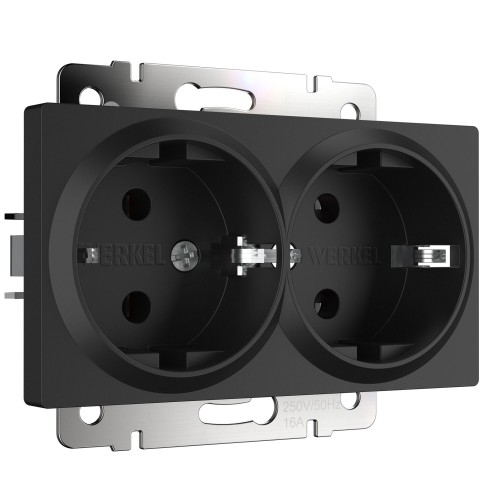 WERKEL WL08-SKG-02-IP20/Розетка двойная с заземлением (черный матовый) a040288 W1172008