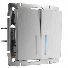 WERKEL WL09-SW-2G-2W-LED / Выключатель двухклавишный проходной с подсветкой (Сереб. риф.) a035657 W1122109