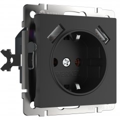 WERKEL WL08-SKGS-USBx2-IP20/Розетка с заземлением, шторками и USBх2 (черный матовый)a033477 W1171508