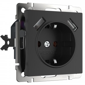 WERKEL WL08-SKGS-USBx2-IP20/Розетка с заземлением, шторками и USBх2 (черный матовый)a033477 W1171508
