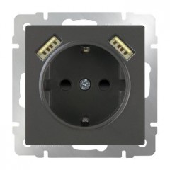 WERKEL Серо-коричневый WL07-SKGS-USBx2-IP20 / Розетка с заземлением, шторками и USBх2 (серо-коричневый)