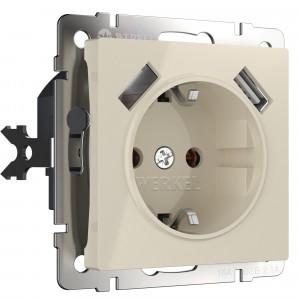 WERKEL WL03-SKGS-USBx2-IP20 / Розетка с заземлением, шторками и USBх2 (слон. кость) a033476 W1171503