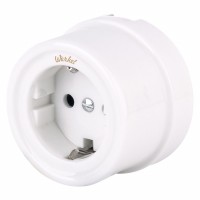 Розетка с заземлением (белый) Ретро