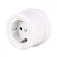 Розетка с заземлением (белый) Ретро