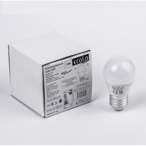 Ecola Light Globe  LED  7,0W G45  220V E27 2700K шар (композит) 82x45  (1 из ч/б уп. по 4)