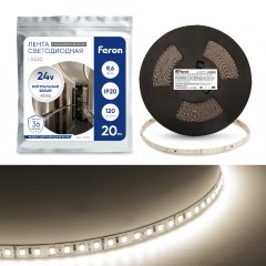 Светодиодная лента Feron LS520 стабилизированная, 120SMD(2835)/м 9.6Вт/м 24V 20000*10*1.22мм 6000К  