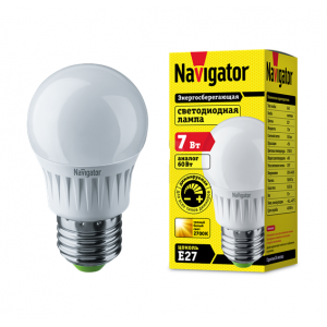 Лампа светодиодная Navigator LED 7вт Е27 диммируемая белый шар ETM2857792 (20500)