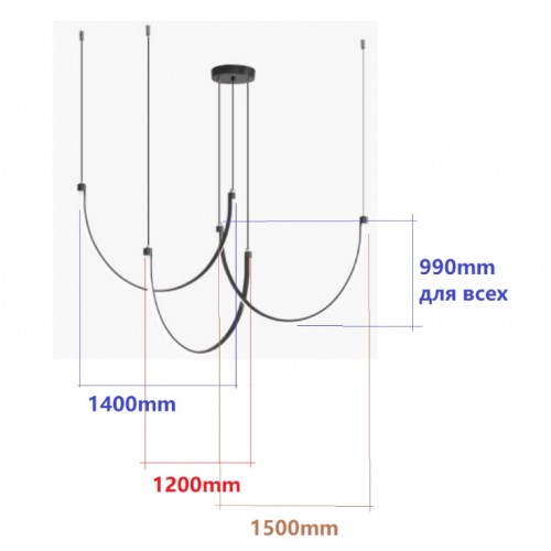 Светильник DZN-14090 ЧЕРНЫЙ ` D1200+1400+1600/H4000/3/LED/...W/3000K 26-01