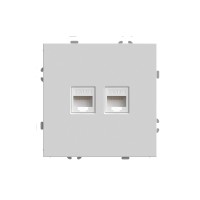 Розетка компьютерная 2-местная RJ-45 (механизм), STEKKER,  серия Эмили, RST00-5111-01, белый фарфор, soft touch