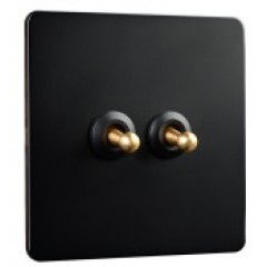 Выключатель на 2 положения двухклавишный (черный / золото) 86*86mm TUMBLER DZN-6045