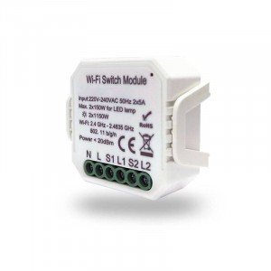 Реле-выключатель Wi-Fi RL1002-SM Двухканальное 2 x 1150 Вт / 2 x 100 Вт для LED Denkirs RSP