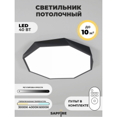 Светильник потолочный SAPFIR SPF-9437 ЧЕРНЫЙ D420/H50/1/LED/40W 2.4G COSMOPOLITAN SPFD