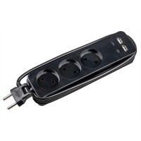 S-CT3-1.8UC BLACK Удлинитель серии Travel. шнур 1.8м.. 3 гнездa. 10A. б-з. 2USB+2TYPE C3.1A. Черный.RSP