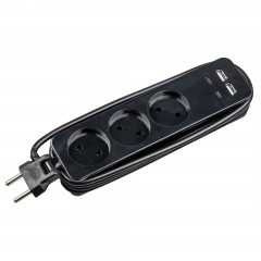 S-CT3-1.8UC BLACK Удлинитель серии Travel. шнур 1.8м.. 3 гнездa. 10A. б-з. 2USB+2TYPE C3.1A. Черный.RSP