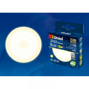 Лампа светодиодная 8W 3000K LED-GX53-8W-WW-GX53-FR PLZ01WH 