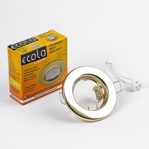 Ecola Light MR16 DL90 GU5.3 Светильник встр. плоский Золото 30x80
