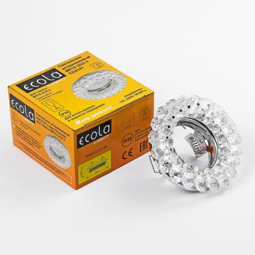 Ecola Light MR16 CD4141 GU5.3 Светильник встр. круглый с хрусталиками Прозрачный/Хром 50x90