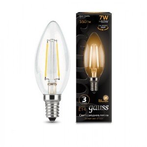 РАСПРОДАЖА Лампа Gauss Filament Свеча 7W 550lm 2700К Е14 LED 1/10/50 103801107