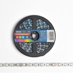 ULS-5050-60LED/m-10mm-IP20-DC24V-14,4W/m-5M-RGB Гибкая светодиодная лента UNIEL на самоклеящейся основе. Упаковка - катушка 5 м.RSP