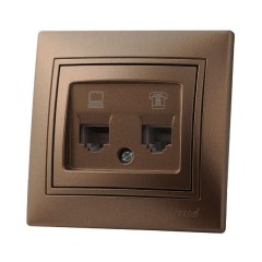 Розетка 2-ая комп. + тел. Lezard Mira коричневая 701-3131-143 Розетка 2-ая комп. + тел. Lezard Mira коричневая 701-3131-143