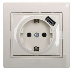 Розетка с зазем. + USB-разъём Lezard Mira кремовая 701-0303-181 Розетка с зазем. + USB-разъём Lezard Mira кремовая 701-0303-181