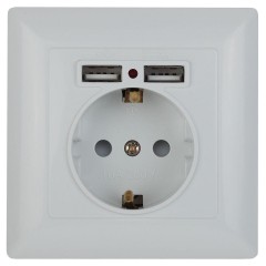 Розетка ЭРА Intro Solo Schuko P+E 16A 250V со шторками 2хUSB белый 4-410-01 Б0043403 Розетка ЭРА Intro Solo Schuko P+E 16A 250V со шторками 2хUSB белый 4-410-01 Б0043403
