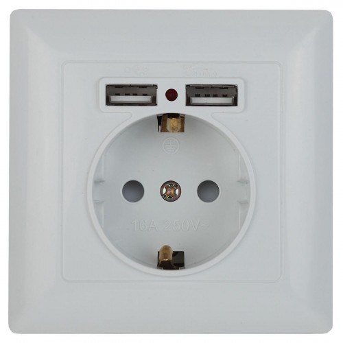 Розетка ЭРА Intro Solo Schuko P+E 16A 250V со шторками 2хUSB белый 4-410-01 Б0043403 Розетка ЭРА Intro Solo Schuko P+E 16A 250V со шторками 2хUSB белый 4-410-01 Б0043403
