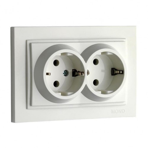 Розетка 2К+З двойная Mono Electric Despina 16A 250V винтовое подключение белый 102-190004-120 Розетка 2К+З двойная Mono Electric Despina 16A 250V винтовое подключение белый 102-190004-120