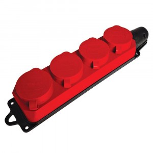 Розетка переносная 4-местная 2P+PE Stekker Одри с крышкой красный RST16-24-44-3 49400