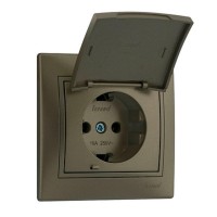 Розетка с зазем. с крышкой Lezard Mira коричневая 701-3131-123