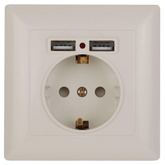 Розетка ЭРА Intro Solo Schuko P+E 16A 250V со шторками 2хUSB слоновая кость 4-410-02 Б0043404 Розетка ЭРА Intro Solo Schuko P+E 16A 250V со шторками 2хUSB слоновая кость 4-410-02 Б0043404
