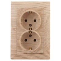 Розетка двойная ЭРА Intro Solo Schuko 2X2P+E 16A 250V дерево 4-205-11 Б0043339