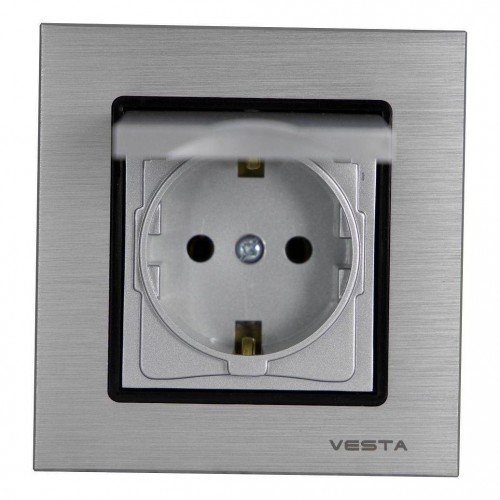 Розетка 2P+E Vesta-Electric Exclusive Silver Metallic с крышкой серебро FRZ00041013SER