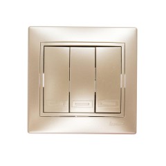 Выключатель тройной Lezard Mira белый жемчуг со вставкой 701-3030-109