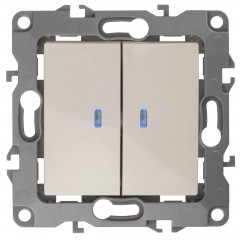 Выключатель двухклавишный с подсветкой ЭРА 12 10AX 250V 12-1105-02 Б0014658