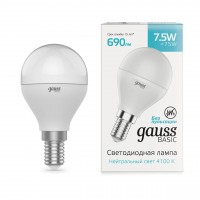 Лампа светодиодная Gauss E14 7,5W 4100К матовая 1053128